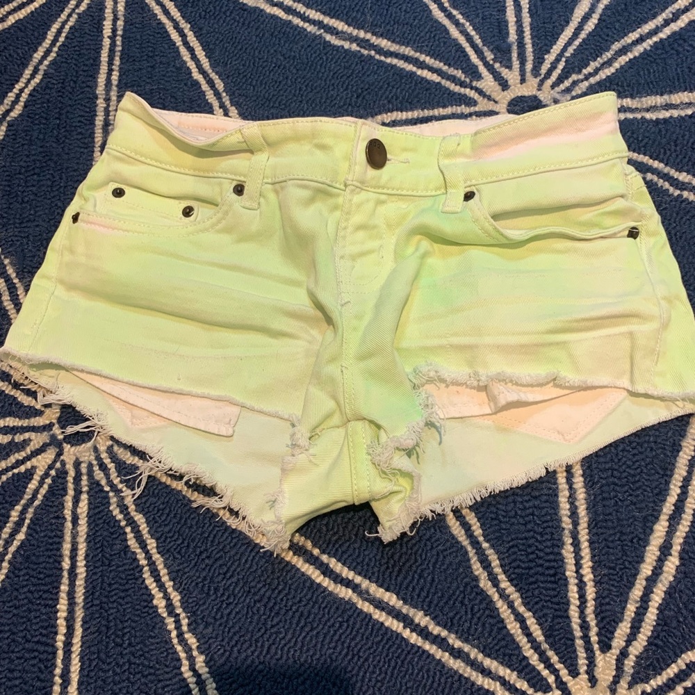 lime green & white jean shorts